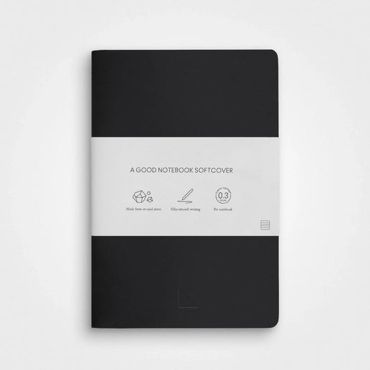 Stone Paper Notebook - A5 Softcover, Charcoal Black